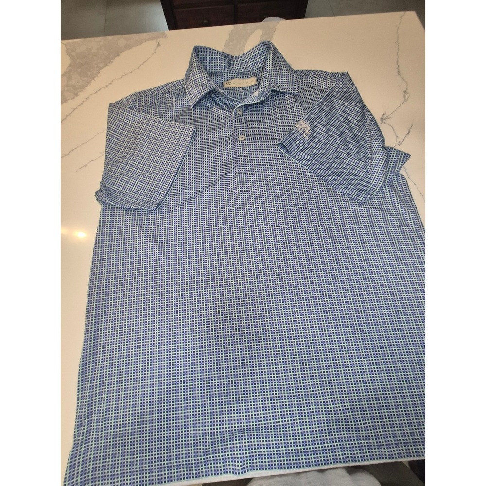 Donald Ross Mens Blue Green Grid Golf Polo Shirt Palmetto Golf Club Logo Size‎ M